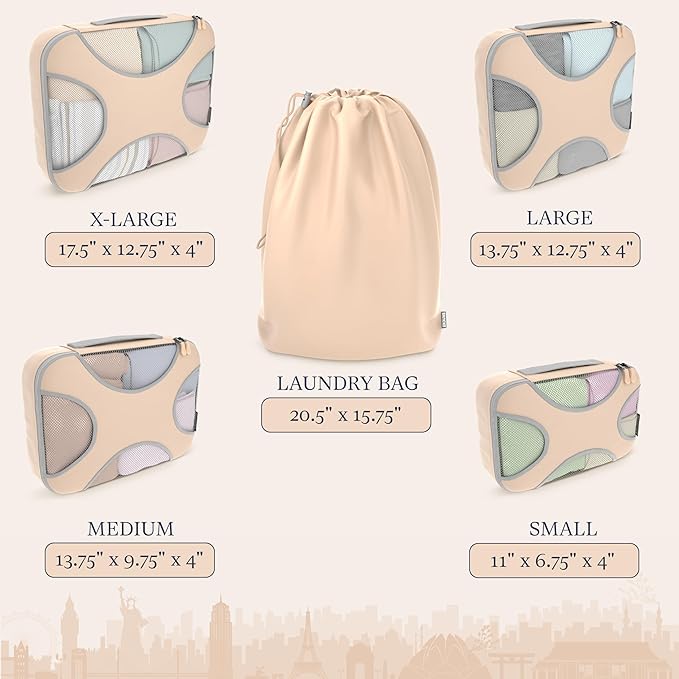 Shacke Packing Cubes for Travel 5 Set - Premium Luggage Organizer Bags - Versatile Travel Organizer for Women and Men - Optimized Packing Bags - Travel Essentials (Nude Beige)