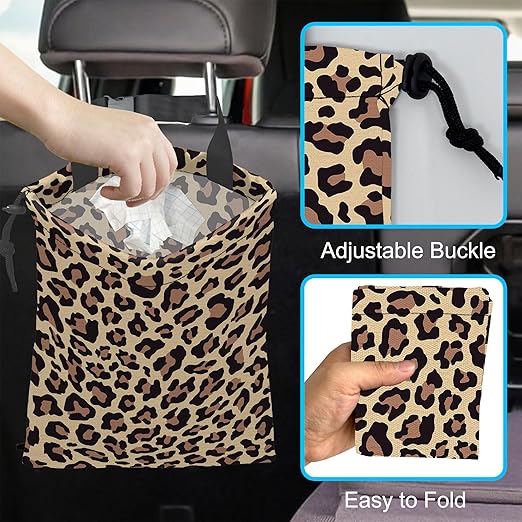 Car Trash Bag Hanging Brown Leopard Print Car Trash Can Waterproof Garbage Bag Hanging for Car Back Seat