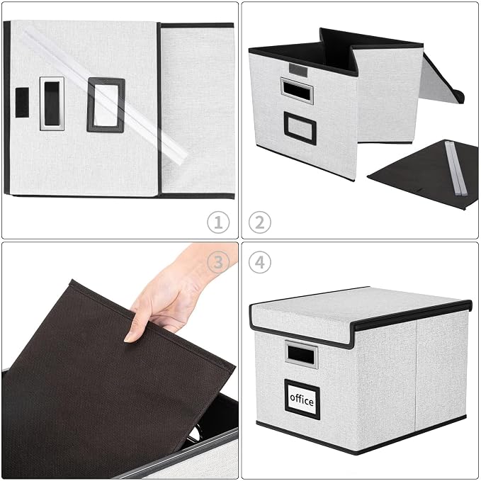 File Organizer Box with Lid, Collapsible File Folder Organizer for Office Document Storage, Filing Box with Plastic Slide for Letter Size Hanging File Folders(1 Pack, White)