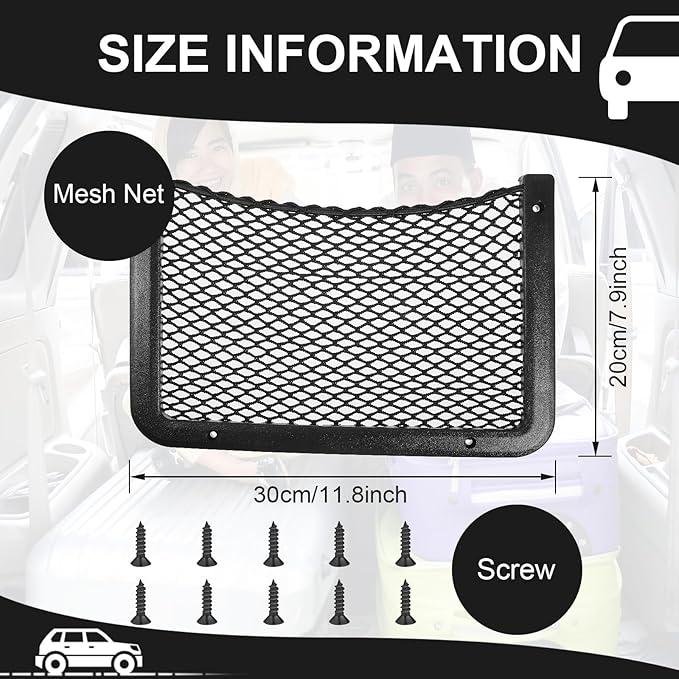 Frienda 2 Pcs Car Storage Net Bag, ABS Plastic Framed Mesh Net Holder, Phone & Cargo Organizer with Screws for Auto, Rv, Boat, Truck Pocket Storage (12 x 8 Inch)