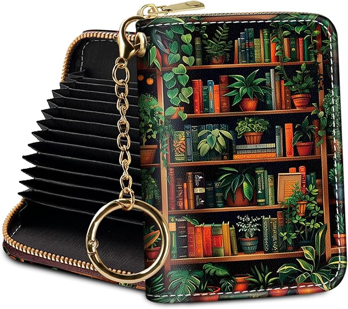 Credit Card Holder RFID Wallet, Small Card Holder Wallet for Women with Keychain Zipper, Funny Leather Print Credit Card Wallets Accordion Gift