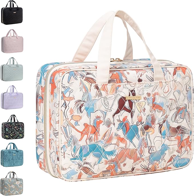 Everfun Hanging Toiletry Bag for Travel, Mothers Day Gift for Mom, 12x9x4.5 inch Large Capacity Cosmetic Organizer with Leakproof Wet/Dry Compartment, Waterproof Dopp Kit for Women Animal lmprint