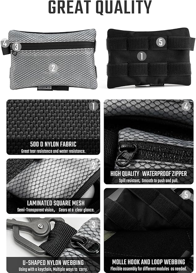 TACTICAL_GEEK Storage A5 EDC Storage Pouch Set, Multi-Purpose Molle EDC Gadget Pouch, Multi-Functional Utility Small Tool Pocket,Luggage Organiser Divider Small Pouch Organizer for Daily Carry(Black)