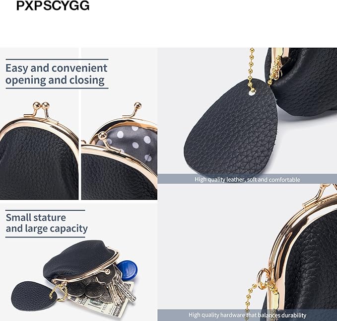 Women’s Small Coin Purse, Vintage PU Leather Change Purse, Coin Bag with Kiss Lock, Mini Coin Purse for Women (Off-White)