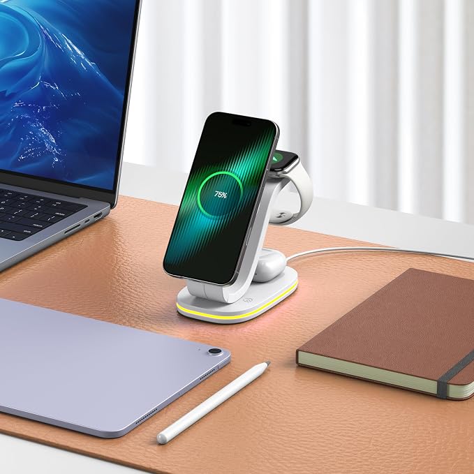2026 New Fast 15W 3 in 1 Charging Station for iPhone Compatible Magnetic | Wireless Charger Station for iPhone 17 16 15 14 13 12, AirPods and iWatch Series, 35W Charger Included
