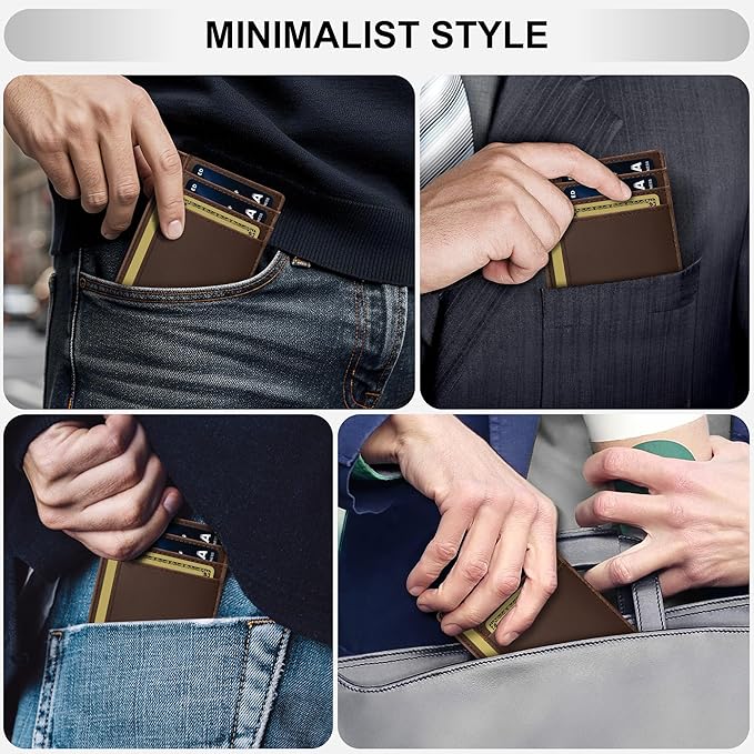 Travelambo 100% Genuine Leather Wallet for Men and Women, Slim Minimalist RFID Blocking Front Pocket Credit Card Holder with Gift Box