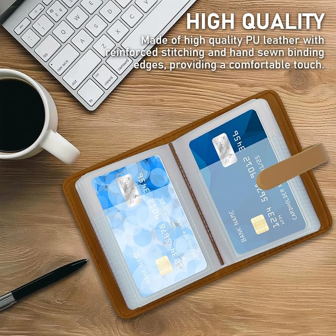 Credit Card Holder with 40 Suitable Slot, ID Card Case PU Leather Wallet for Women Men Business Organiser Pocket (Little Brown)