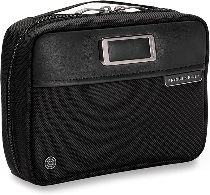 Briggs & Riley Tech Pouch Kit - Electronics Organizer Travel Case, Cable Storage Bag For Cords, Hard Drives, & Tech Accessories, Leather Touchpoints, Durable Fabric - @Work Collection, Black