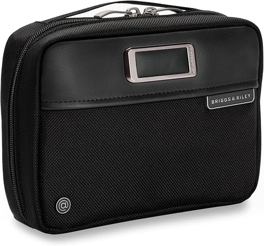 Briggs & Riley Tech Pouch Kit - Electronics Organizer Travel Case, Cable Storage Bag For Cords, Hard Drives, & Tech Accessories, Leather Touchpoints, Durable Fabric - @Work Collection, Black