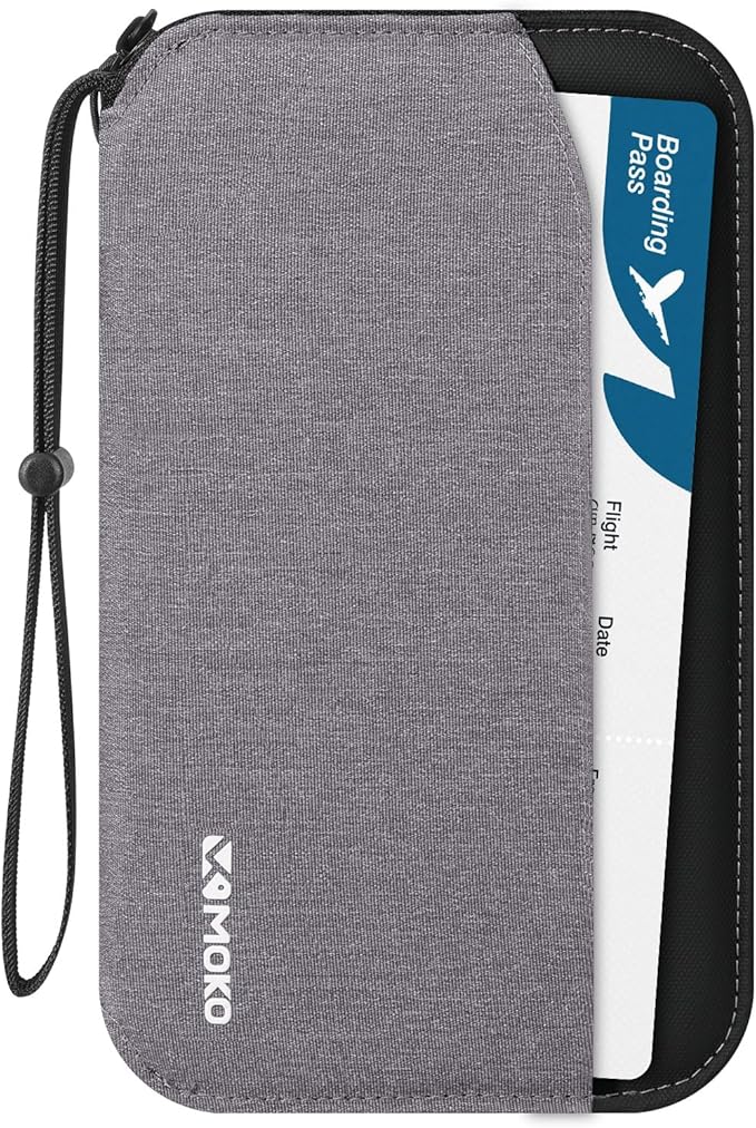 MoKo Family Passport Holder for 5, RFID Blocking Passport Wallet for Men Women, Travel Wallet Holder with Multiple Compartments, Travel Document Organzier for Cards, ID, Tickets, Keys, Gray