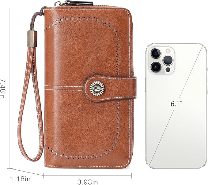 RNIEGA Womens Wallet Leather Billfold RFID Blocking Credit Card Holder Wristlet Wallets for Women Ladies Purses with Zipper Coin Pocket