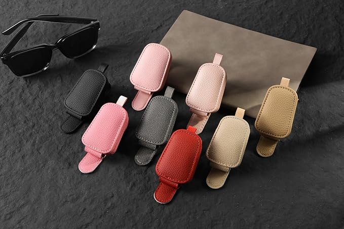 Sunglass Holder for Car, Magnetic Leather Sunglasses Clip for Car Visor, Eyeglass Hanger Clip for Car Sun Visor (Pink 2 Pack)