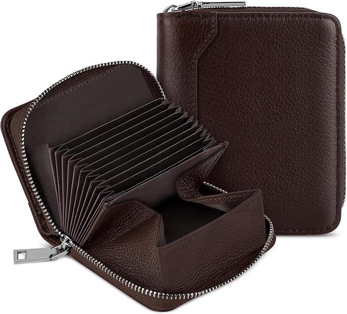 HUANLANG Mens Wallet RFID Blocking Multi Card Holder Wallets for Men Bifold Wallet with Zipper Small Men's Leather Wallet