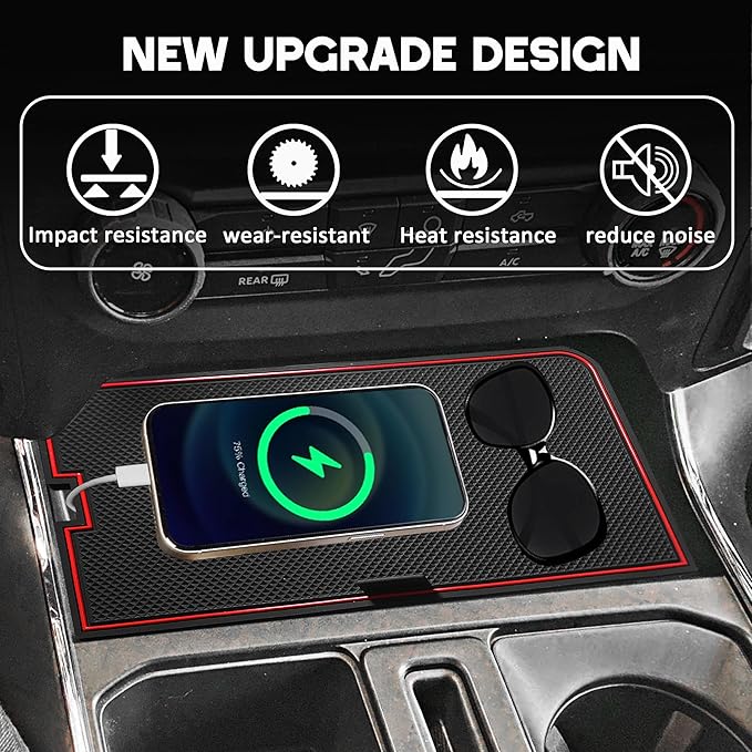 Center Console Compartment Cover for Ford F150 2021-2024 2025/Lightning XLT 2022-2024 Hidden Panel Secret Pocket Lid USB Hole Interior Accessories (Fits into The Open Pocket in Front of The Shifter)