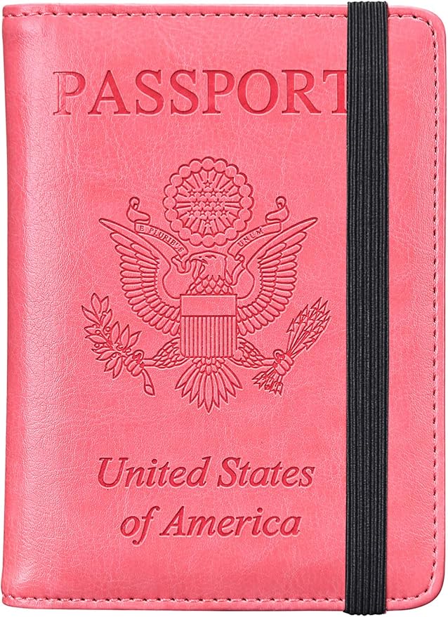 HerriaT Leather Passport Holder Cover Case RFID Blocking Travel Wallets Card Case for Women Men(Pink)