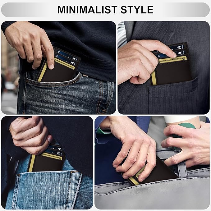 Travelambo 100% Genuine Leather Wallet for Men and Women, Slim Minimalist RFID Blocking Front Pocket Credit Card Holder with Gift Box