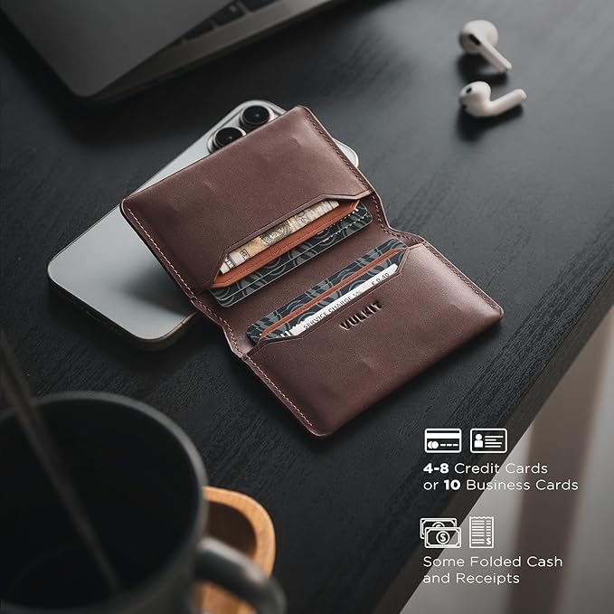 VULKIT Slim Minimalist Card Holder RFID Blocking Leather Credit Card Holder Front Pocket Wallet Magnetic Closure
