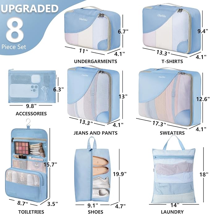 8 Set Packing Cubes for Travel, Gifts for Women Mom,Anti-Tearing Suitcase Organizer,OlarHike Vacation Essentials & Accessories for Cruise Ship