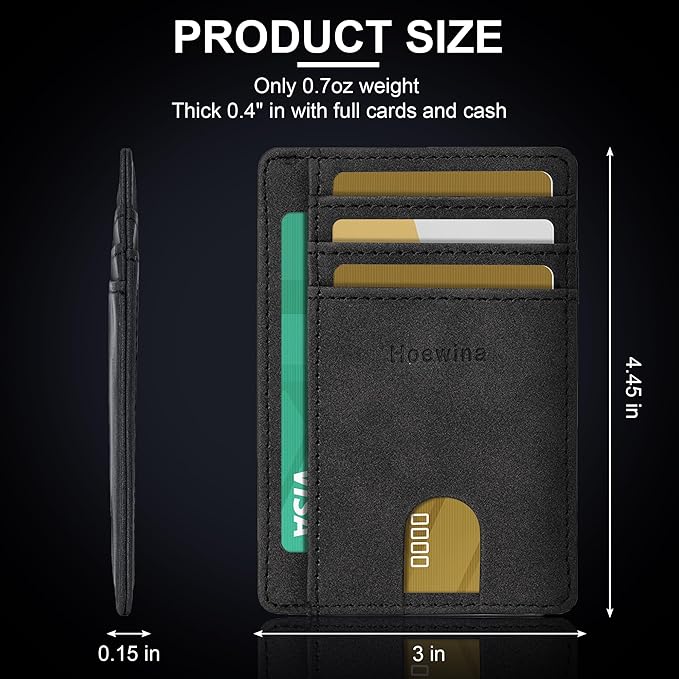 Hoewina Slim Wallet for Men, Credit Card Holder Wallet, Minimalist Design - RFID Blocking Front Pocket Leather Thin Wallet for Men and Women(Mist Black)