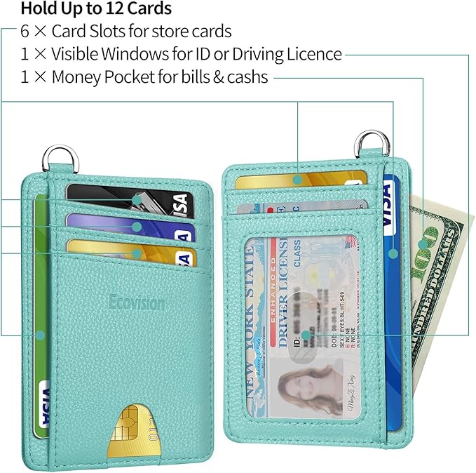 EcoVision Slim Minimalist Front Pocket Wallet, RFID Blocking Credit Card Holder Wallet with Detachable D-Shackle for Men Women