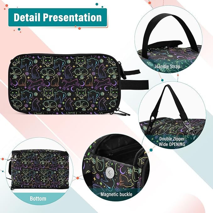 MNSRUU Witchcraft Black Cats Makeup Bag - Large Capacity Cosmetic Organizer, Portable Toiletry Bag for Travel Size