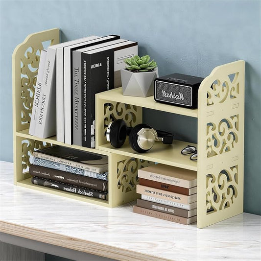 YGYQZ Adjustable Desktop Organizer Shelf – Space-Saving Desk Shelves & Desktop Bookshelf for Office, Home & Dorm – Sturdy PVC Desk Book Organizer with Non-Slip Feet, Easy Assembly