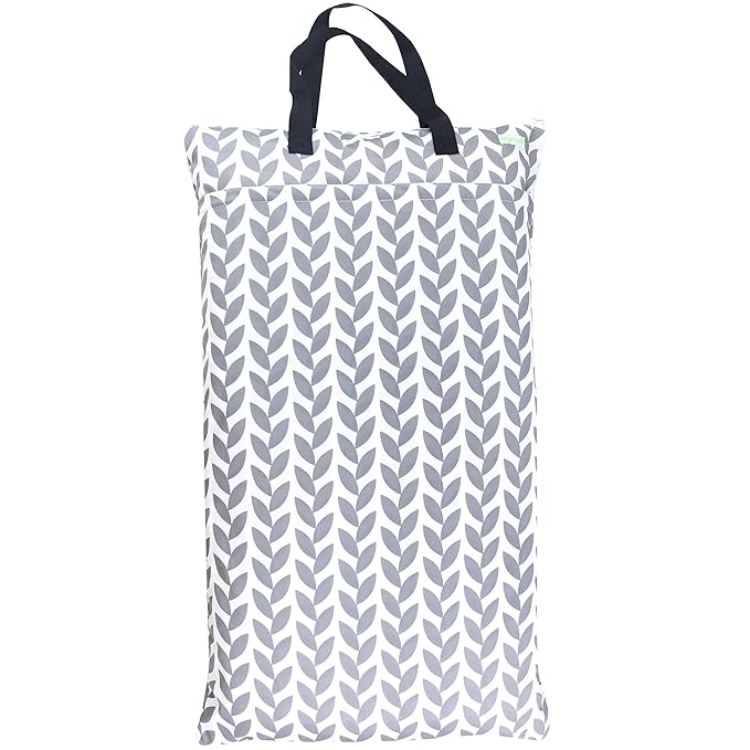 wegreeco Reusable Hanging Wet Dry Cloth Diaper Bag (Grey Leaf)