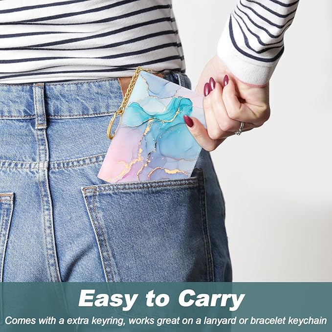Nipichsha Women's Small RFID Blocking Leather Wallet, Colorful Ink Marble, Slim and Compact Size, 12-Slot Compartment, Protects Privacy