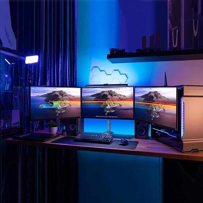 Mount-It! Triple Monitor Mount with Gas Spring Arms, Fits 24??2 Inch Screens, USB & Audio Ports, Full Motion Desk Stand with Tilt, Swivel & Rotation, Heavy Duty Silver 3 Screen Arm with Clamp