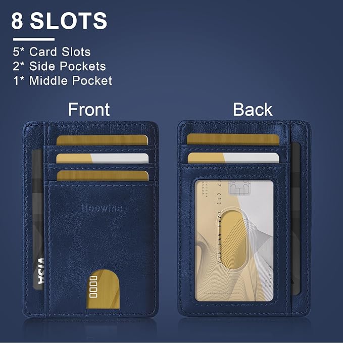 Hoewina Slim Wallet for Men, Credit Card Holder Wallet, Minimalist Design - RFID Blocking Front Pocket Leather Thin Wallet for Men and Women（Midnight Blue）