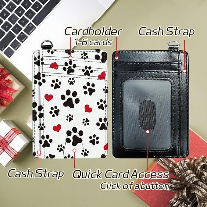 Small Travel Wallets, Cute Dog Paw Prints Slim Minimalist Front Pocket Wallet with Wristlet, RFID Blocking PU Leather Credit Card Holder with ID Window Change Purse for Men Women