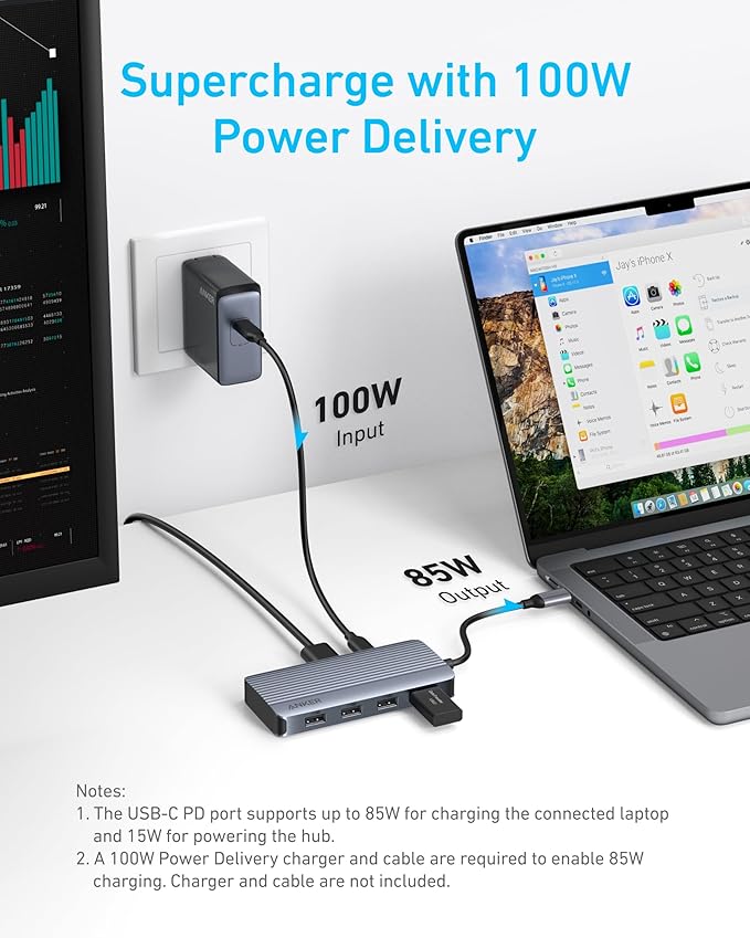Anker 7-in-1 USB-C Hub, Dual Monitor USB C Docking Station, Dual HDMI Display, 85W Max Output, 10Gbps Data Transfers for Dell XPS, ThinkPad T14 Gen2 and More