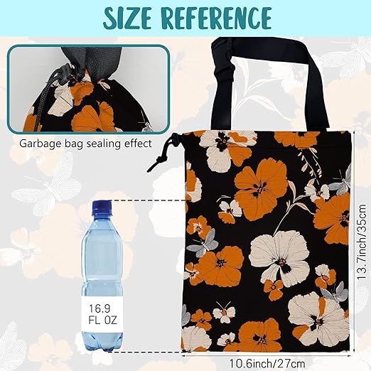 Car Garbage Bag Orange and White Floral and Butterfly Drawstring Car Trash Bag Hanging for Back Seat with Adjustable Buckle Canvas Vehicle Trash Can Easy-to-Install
