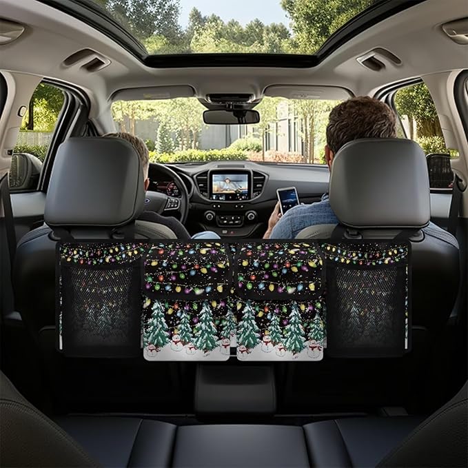 Christmas Tree Back Seat Trunk Organizer,Space Saving Car Trunk Storage Organizer with Lid Keep your Trunk Clean and Tidy 4 Large Pockets for Kids,Travel Christmas Decor
