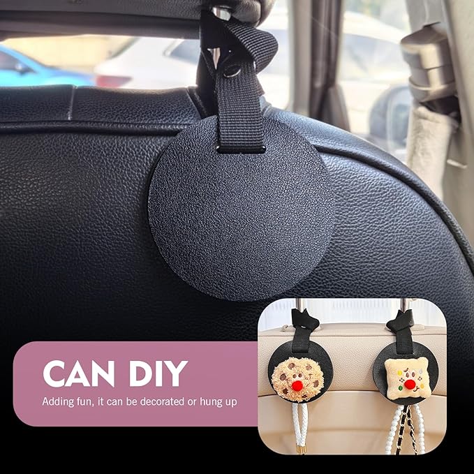 2PCS Car Headrest Hooks, Leather DIY Concealed Seatback Hook, Heavy-Duty Metal Storage Hanger for Purse Bags, Universal for Most Cars, SUVs, Trucks (Black)