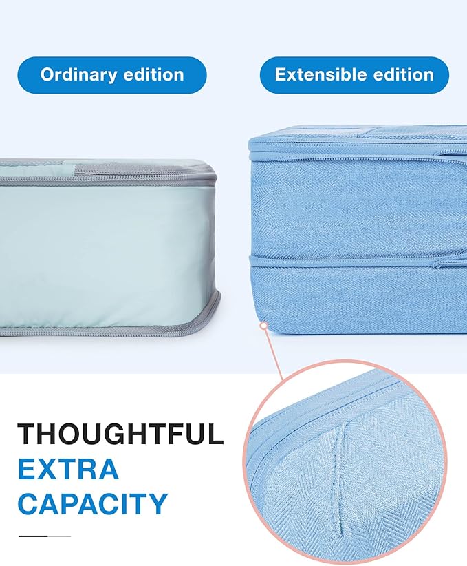 BAGSMART Compression Packing Cubes, Durable Travel Packing Cubes for Carry-On Suitcase, Lightweight Compressible Luggage Organizer Cruise Ship Travel Essentials, 6-Pack 1L+3M+1S+Shoe Bag, Sky Blue