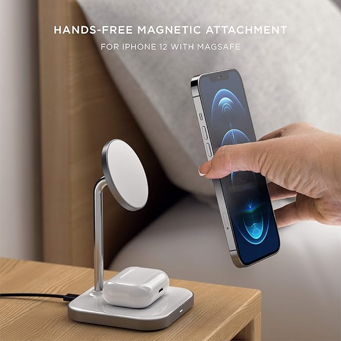Satechi Aluminum 2-in-1 Magnetic Wireless Charging Stand, for iPhone 17/16/15/14/13/12 Series, AirPods Pro 3/2/1, AirPods 4/3
