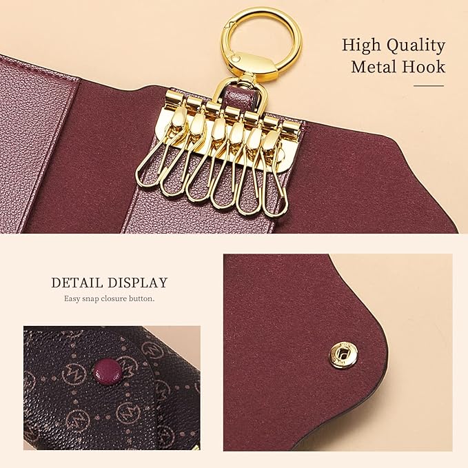 GOLF SUPAGS Women PVC Leather Car Key Chain Card Holder Wallet Pouch 6 Hook Snap Closure keys Money Organizer Case | Card Holder, 6 Hook, Snap Closure, keys, Money Organizer, Case