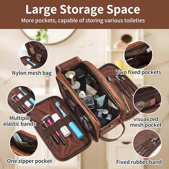 Personalized Leather Toiletry Bag for Men, Large Capacity Toiletry Travel Bag, PU Leather Waterproof Shaving Bag, Travel Essentials Customized Gifts for Husband, Groomsmen, Father's Day (Style 5)