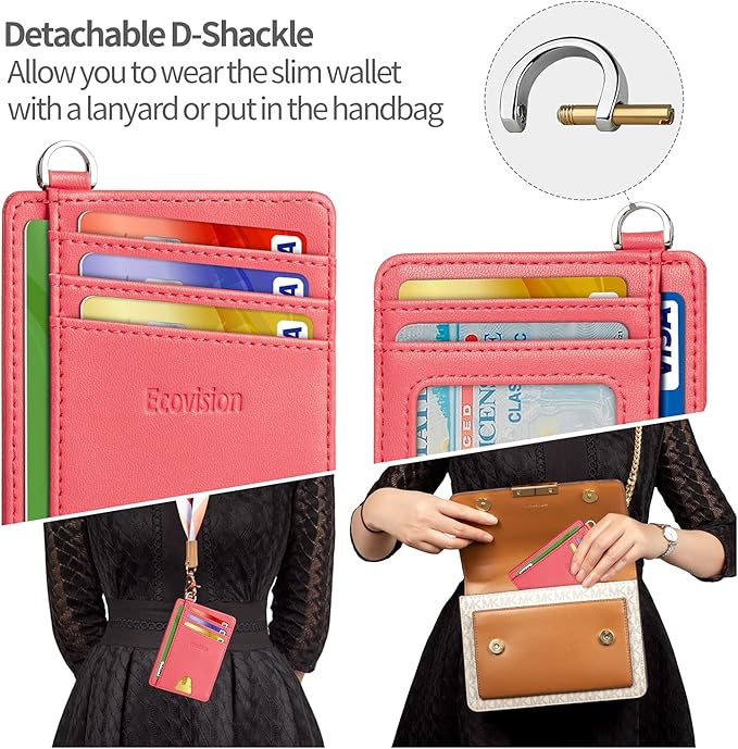 EcoVision Slim Minimalist Front Pocket Wallet, RFID Blocking Credit Card Holder Wallet with Detachable D-Shackle for Men Women