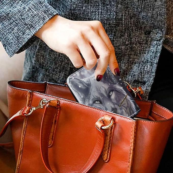 Wolf RFID Credit Card Holder Wallets Accordion for Women Leather Zipper Card Case Accordion Wallet for Ladies Girls