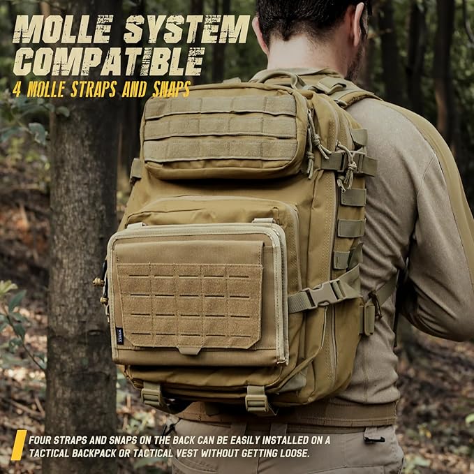 WYNEX Tactical Folding Admin Pouch, Molle Tool Bag of Laser-Cut Design, Utility Organizer EDC Medical Bag Modular Pouches Tactical Attachment Waist Pouch Include U.S Patch