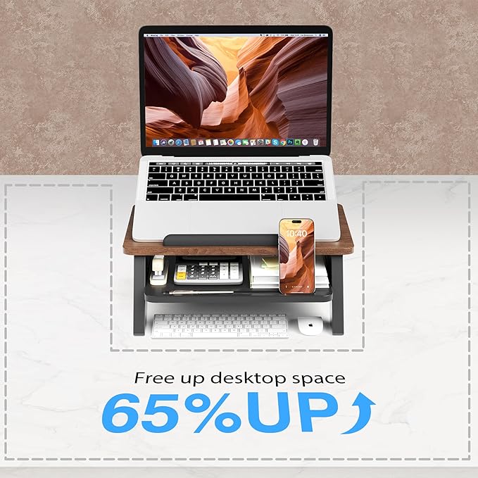 2-Tier Laptop Stand,Adjustable Riser,Desk Organizer Accessories Ventilated Cooling Ergonomic Computer Holder 10-15.6" Notebook,Desktop Storage Compatible with MacBook,Dell,HP,Lenovo