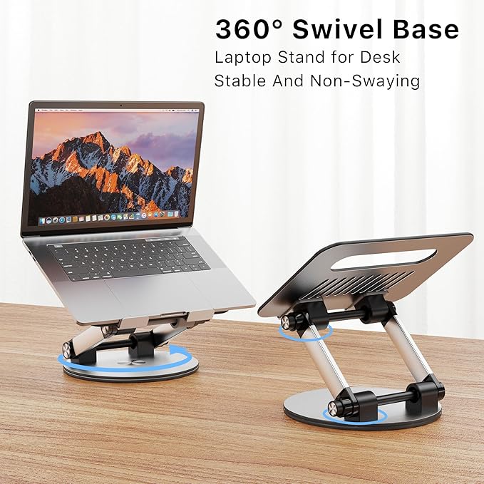 MYBAT PRO Laptop Stand for Desk, Adjustable Computer Stand with 360° Rotating Base, Ergonomic Laptop Riser for Collaborative Work, Foldable Laptop Stand, fits for All 10-17.3" Laptops