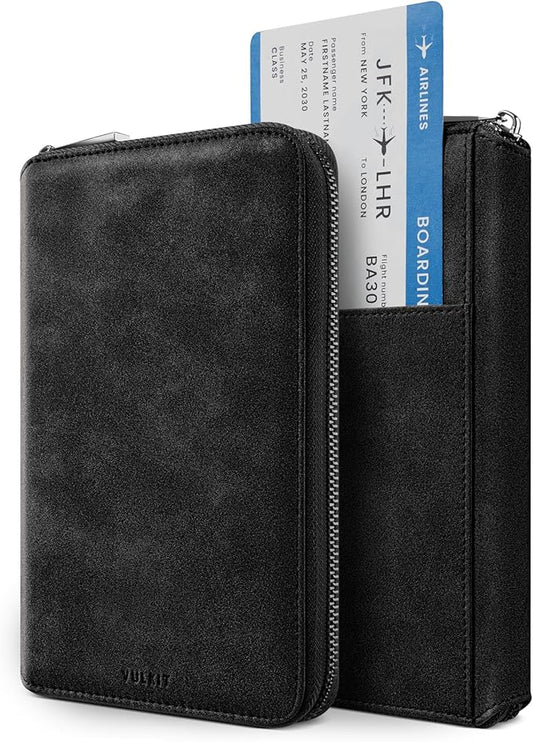 VULKIT Passport Holder for Travel Family, Multiple Travel Document Holder Wallet for a Family of 3-4, RFID Blocking Passport Bag, Document Organizer Pouch for Credit Cards, ID, Sim Card, Cash, Coins