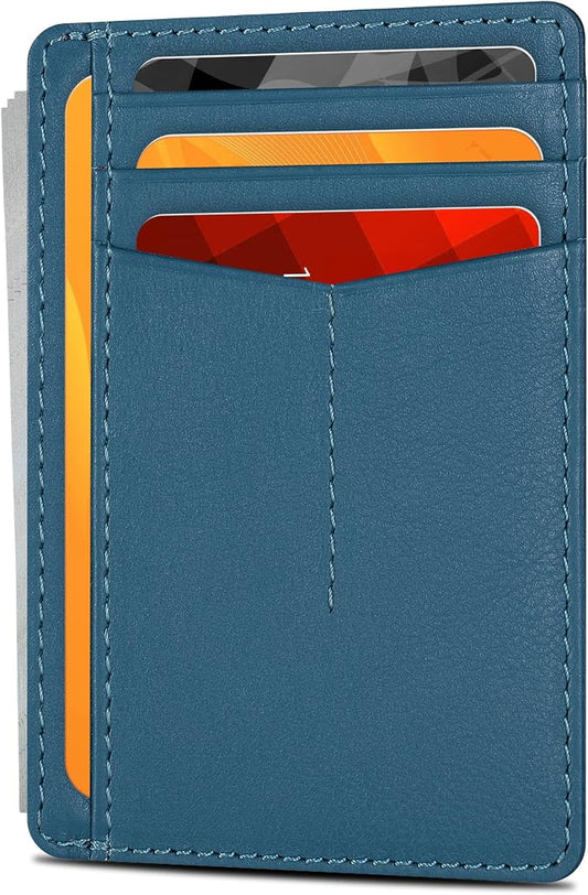Oak Leathers Leather Slim Minimalist Wallet for Men & Women RFID Front Pocket Leather Card Holder Wallets (Nappa Ottanio)