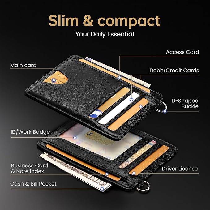 Mayski Slim Wallet, Credit Card Holder for Women, Minimalist Front Pocket RFID Blocking Card Cases, Small Wallet Women Men(Oiled Wax Black)