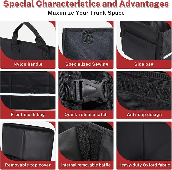 Car Trunk Organizer, A Foldable Car Trunk Storage Organizer Designed For All Car, 56L Capacity Waterproof Car Accessories For All People, With Detachable Covers, Made Of 600D Oxford Cloth