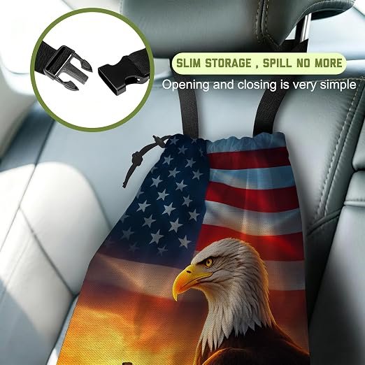 Cross American Flag Car Trash Bag Eagle Waterproof Car Trash Bag Hanging Leakproof Car Garbage Bag Washable Reusable Trash Bag For Car Interior Hanging Organizer Storage Vehicle Travelling Camping