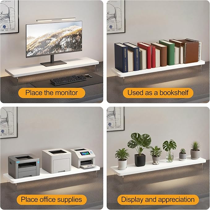 Computer Monitor Stands, Wood & Acrylic Computer Monitor Stand, Desk Monitor Stand Underneath Storage For Office, Home, School Supplies, 15.7" L (White)